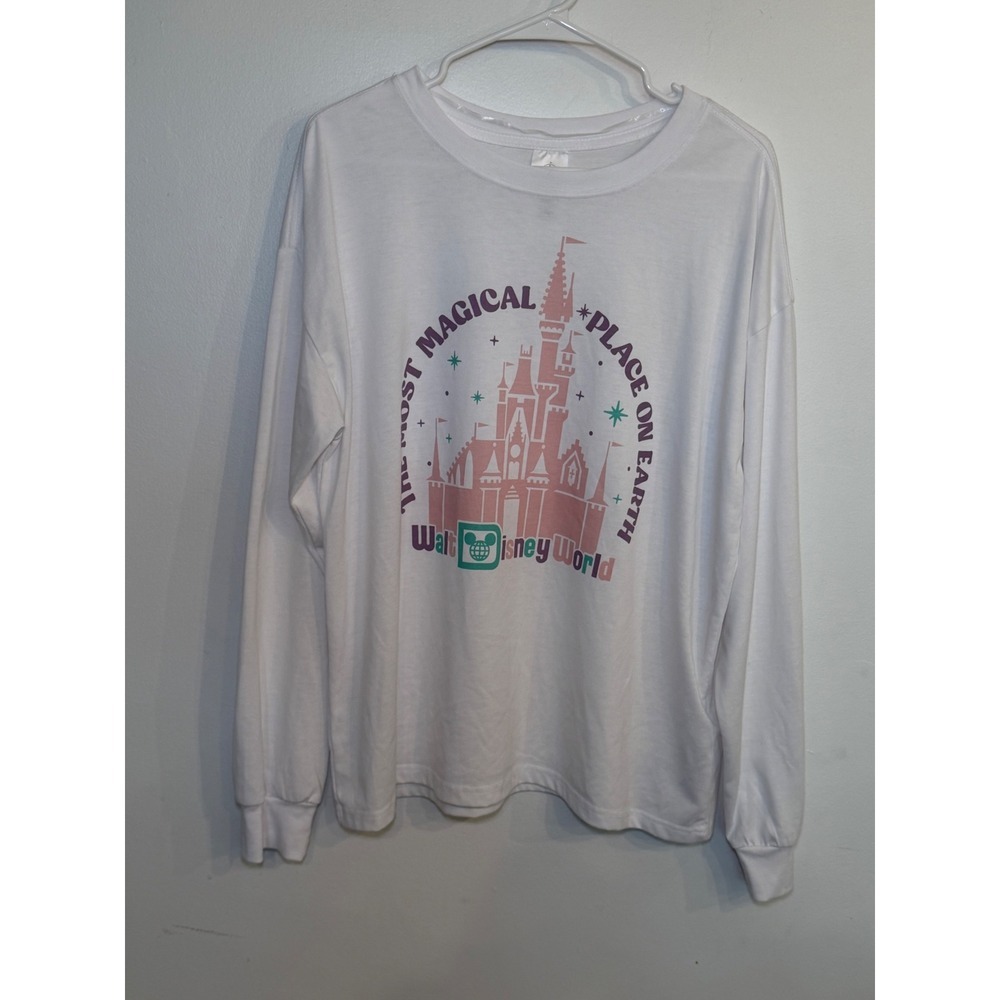 Disney Walt Disney World Long Sleeve White Graphic Tee Cinderella Castle XL